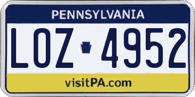 PA license plate LOZ4952