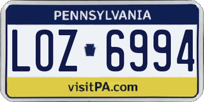 PA license plate LOZ6994