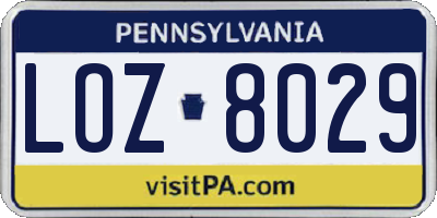 PA license plate LOZ8029