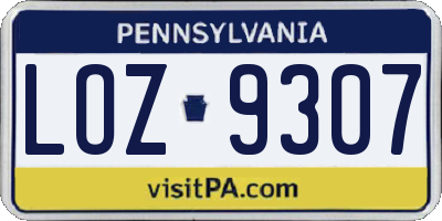 PA license plate LOZ9307