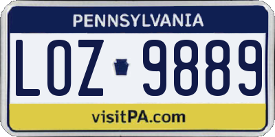 PA license plate LOZ9889