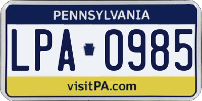 PA license plate LPA0985