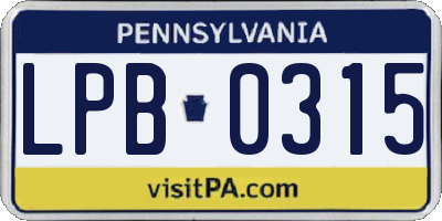 PA license plate LPB0315