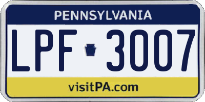PA license plate LPF3007