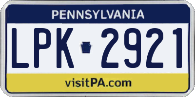 PA license plate LPK2921