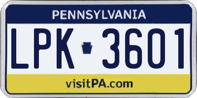 PA license plate LPK3601