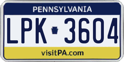 PA license plate LPK3604
