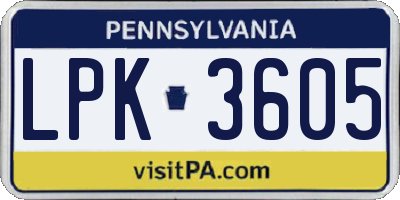 PA license plate LPK3605