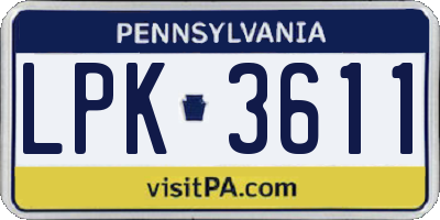 PA license plate LPK3611