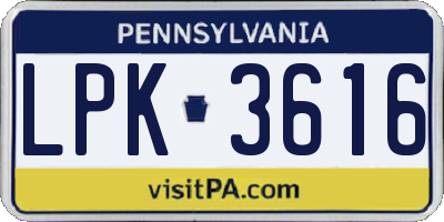 PA license plate LPK3616