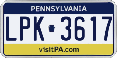 PA license plate LPK3617