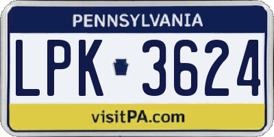 PA license plate LPK3624