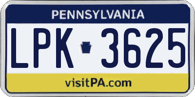 PA license plate LPK3625