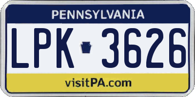 PA license plate LPK3626