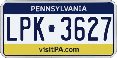 PA license plate LPK3627