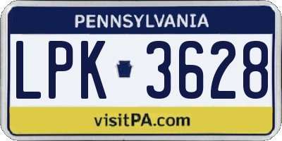 PA license plate LPK3628