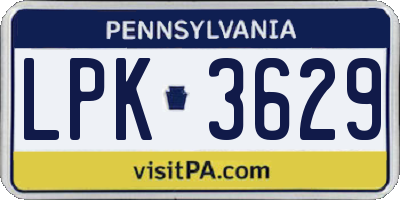PA license plate LPK3629