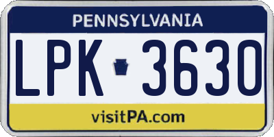PA license plate LPK3630