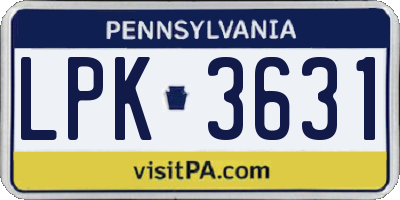 PA license plate LPK3631