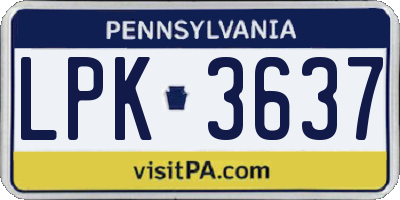 PA license plate LPK3637