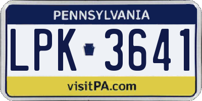 PA license plate LPK3641
