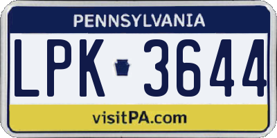 PA license plate LPK3644