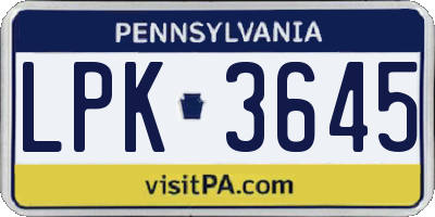 PA license plate LPK3645