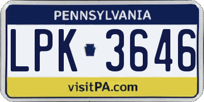 PA license plate LPK3646