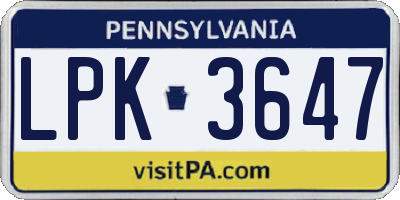 PA license plate LPK3647