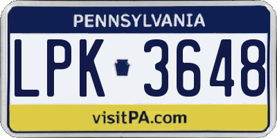 PA license plate LPK3648