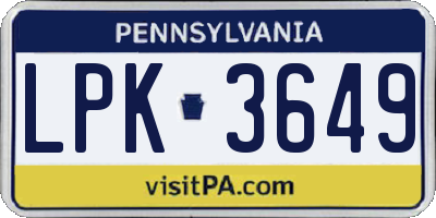 PA license plate LPK3649