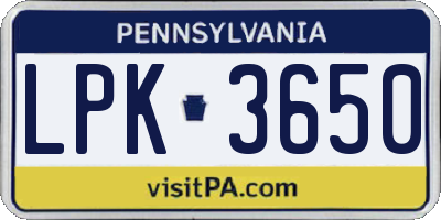 PA license plate LPK3650