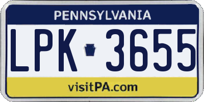 PA license plate LPK3655