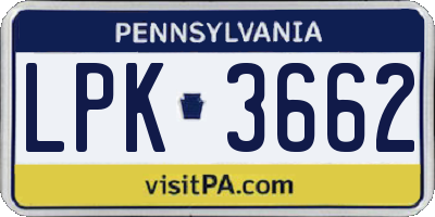 PA license plate LPK3662