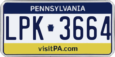 PA license plate LPK3664