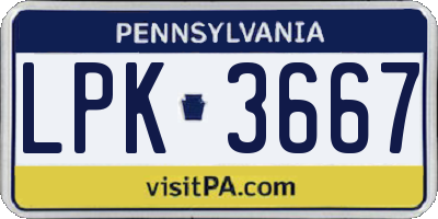 PA license plate LPK3667