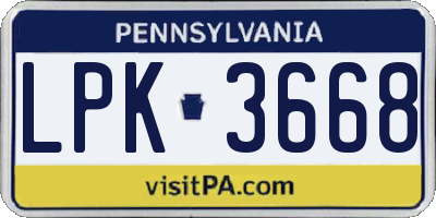 PA license plate LPK3668