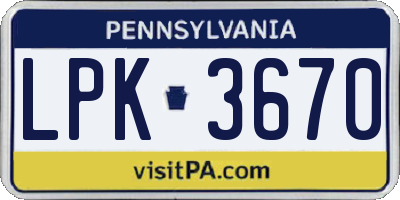 PA license plate LPK3670