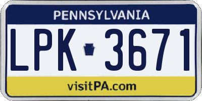 PA license plate LPK3671