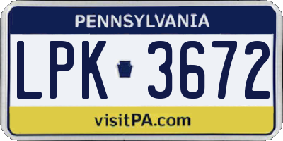 PA license plate LPK3672