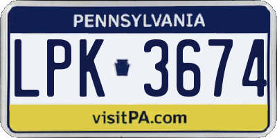 PA license plate LPK3674