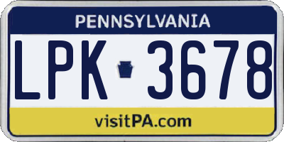 PA license plate LPK3678