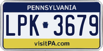 PA license plate LPK3679