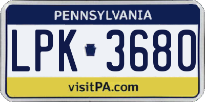 PA license plate LPK3680