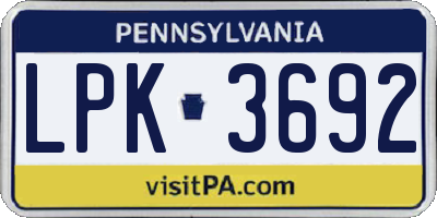 PA license plate LPK3692