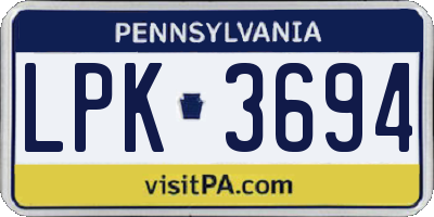 PA license plate LPK3694