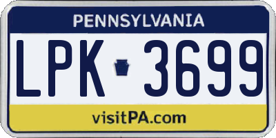 PA license plate LPK3699