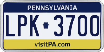 PA license plate LPK3700