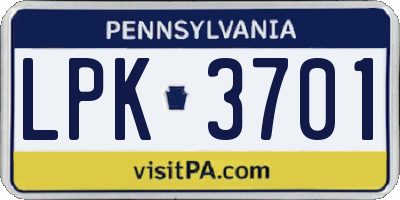 PA license plate LPK3701