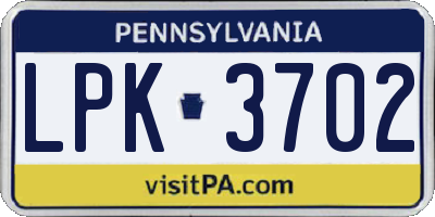 PA license plate LPK3702